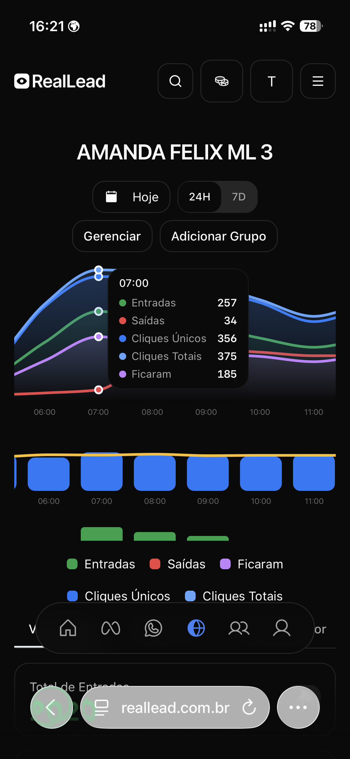 Prévia do app — modo escuro