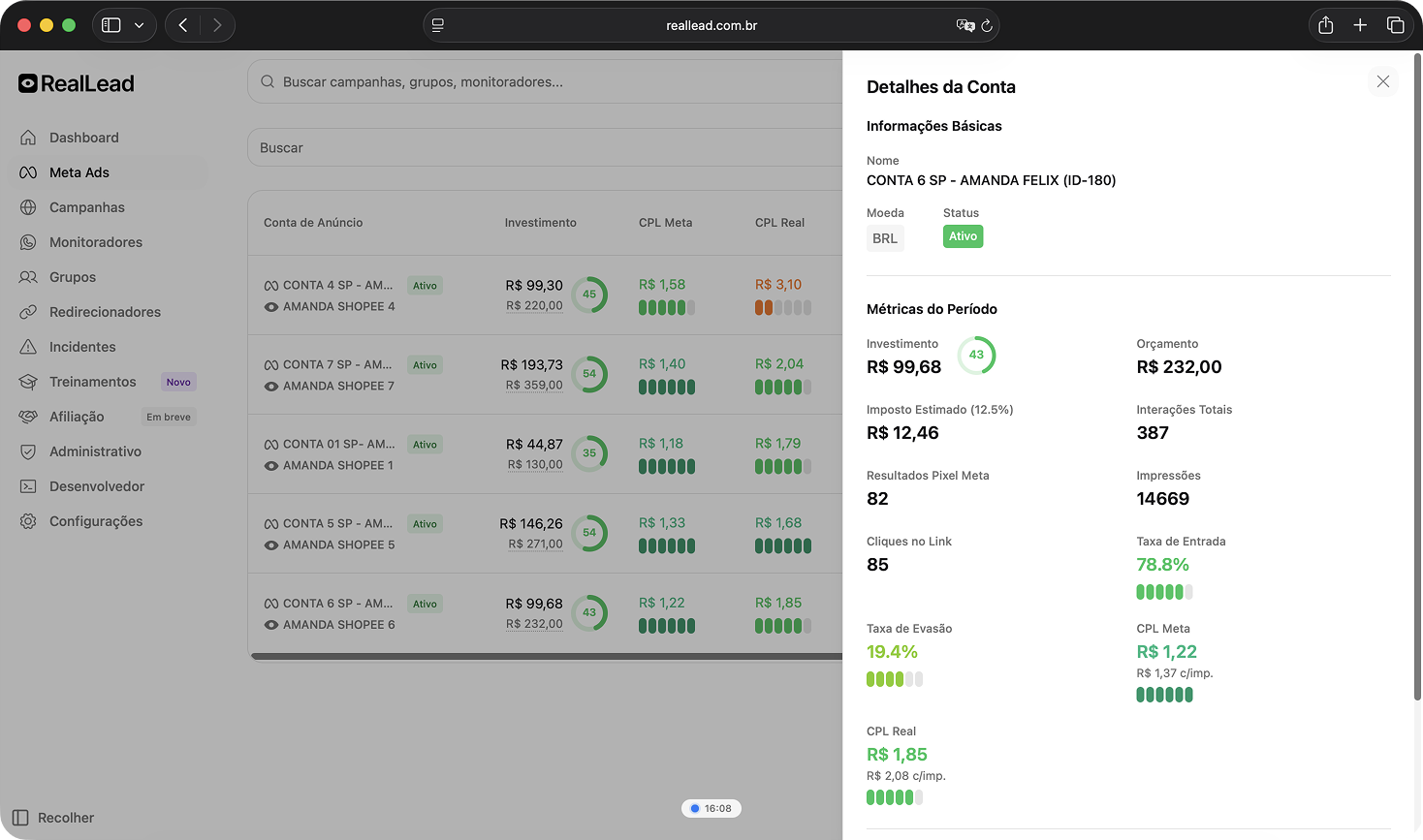 Dashboard de Campanhas